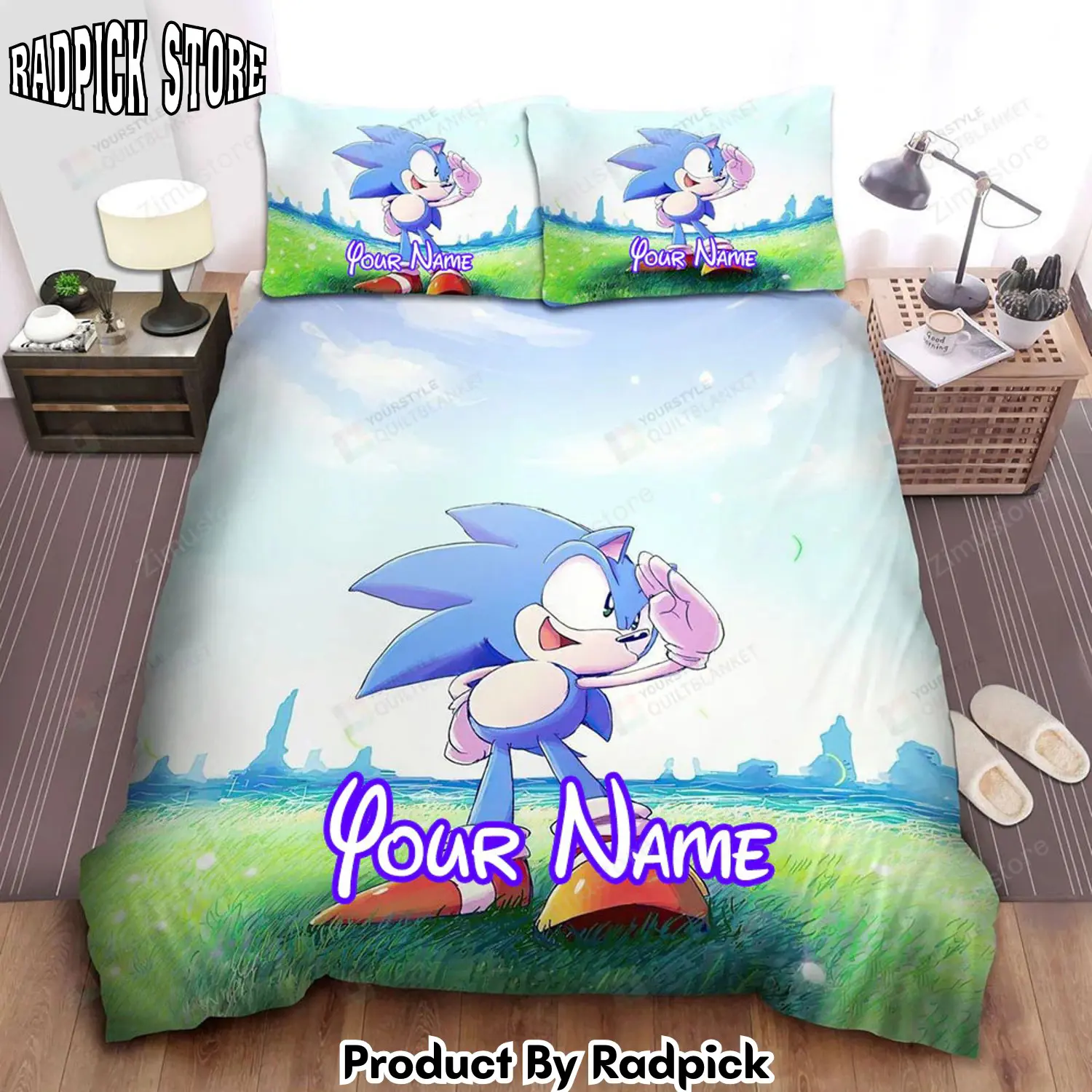 Radpick sonic the hedgehog in cartoon art bed sheets spread comforter duvet cover personalized name bedding sets rp3272180